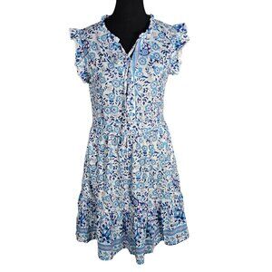 NWT | ZABERRY Blue Floral Paisley Tiered Mini Dress | Boho | M